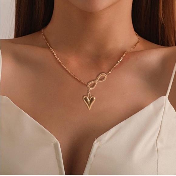 Gold 14k Gold Plated Heart Infinity Lariat Necklace - Picture 1 of 3